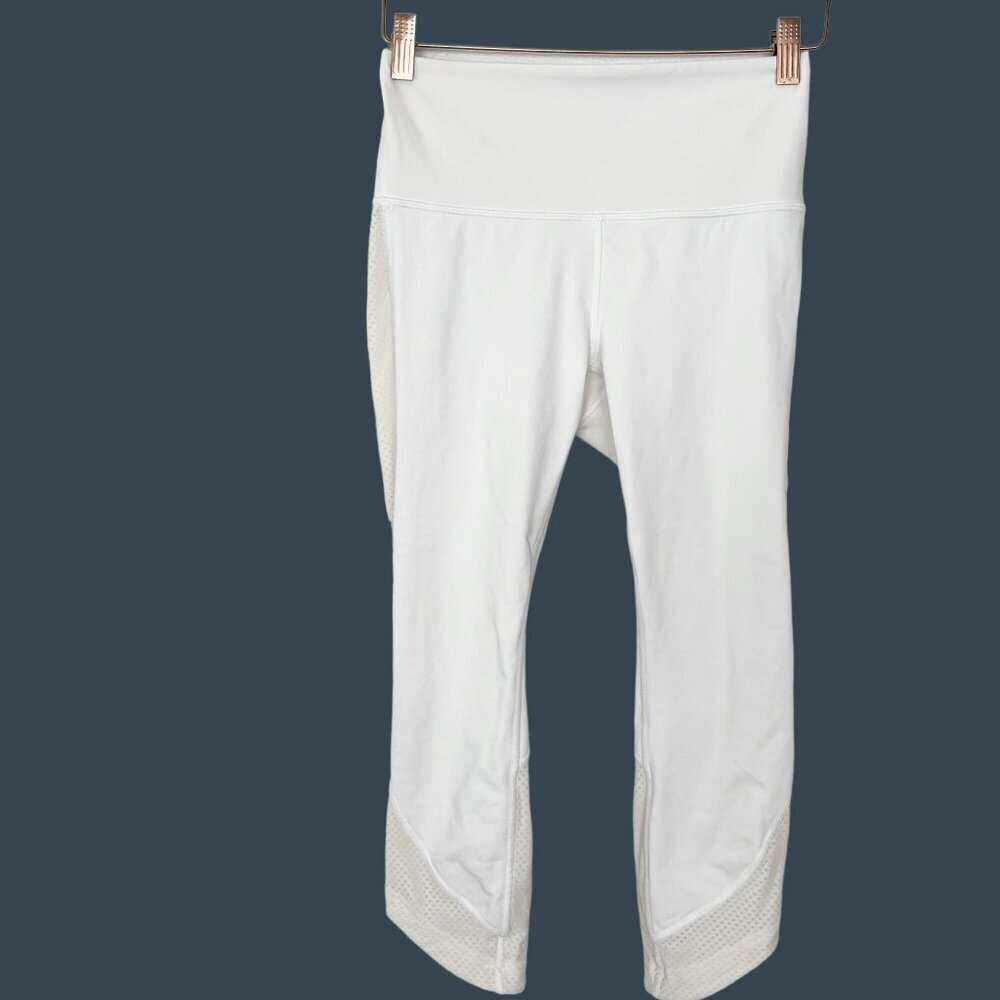 Lululemon Women 6 White Ready Set Go Crop Mesh Panels Athletic Athleisure Sporty
